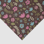 ピンクのブラウン及び青くお洒落な花の自然パターン 薄葉紙 (詳細)