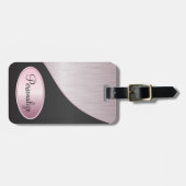 ピンクのブラシの鋼鉄および黒いプリント ラゲッジタグ (正面横)