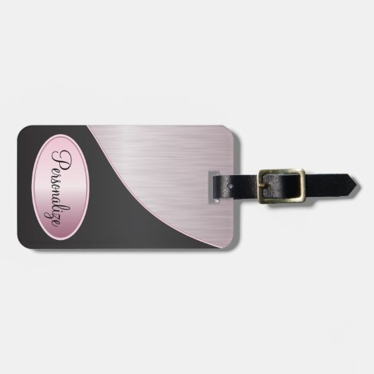 ピンクのブラシの鋼鉄および黒いプリント ラゲッジタグ (正面横)