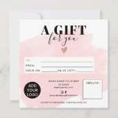 ピンクのブラシストロークのシックな正方形のギフト証明書のロゴ (正面)