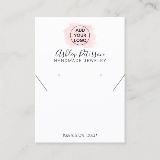 ピンクのブラシストロークのロゴジュエリーイヤリングのネックレス 名刺 (正面)