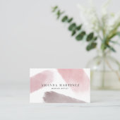 ピンクのブラシストローク白モダンの名刺 名刺 (スタンド正面)