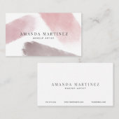 ピンクのブラシストローク白モダンの名刺 名刺 (正面/裏面)