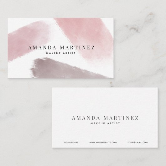 ピンクのブラシストローク白モダンの名刺 名刺 (正面/裏面)