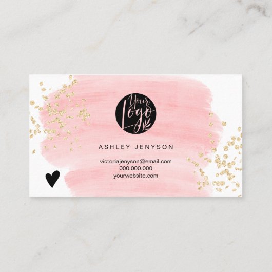 ピンクのブラシストローク金ゴールドグリッターのロ感謝していゴの順序 名刺 (裏面)