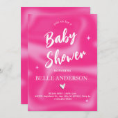 ピンクのブラシストロークy2kレトロベビーシャワー 招待状 (正面/裏面)