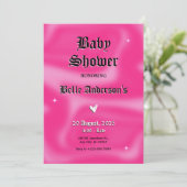 ピンクのブラシストロークy2kレトロベビーシャワー 招待状 (スタンド正面)