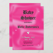 ピンクのブラシストロークy2kレトロベビーシャワー 招待状 (正面/裏面)