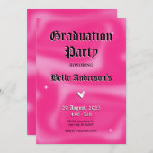 ピンクのブラシストロークy2kレトロ卒業学士 招待状 (正面/裏面)