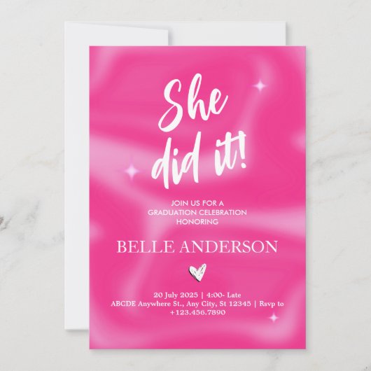 ピンクのブラシストロークy2kレトロ卒業 招待状 (正面)