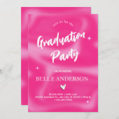 ピンクのブラシストロークy2kレトロ卒業 招待状 (正面/裏面)