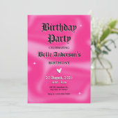 ピンクのブラシストロークy2kレトロ誕生日パーティー 招待状 (スタンド正面)