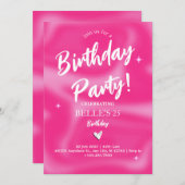 ピンクのブラシストロークy2kレトロ誕生日パーティー 招待状 (正面/裏面)