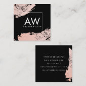 ピンクのブラシ付きモダンモノグラ女の子らしム スクエア名刺 (正面/裏面)