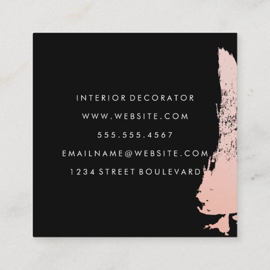 ピンクのブラシ付きモダンモノグラ女の子らしム スクエア名刺 (裏面)