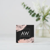 ピンクのブラシ付きモダンモノグラ女の子らしム スクエア名刺 (スタンド正面)