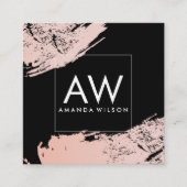 ピンクのブラシ付きモダンモノグラ女の子らしム スクエア名刺 (正面)