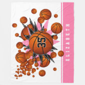 ピンクのブラックスポーツルームのデッキボールの星 フリースブランケット (正面)