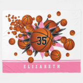 ピンクのブラックスポーツルームのデッキボールの星 フリースブランケット (正面(横))