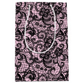 ピンクのブラックレース ミディアムペーパーバッグ (正面)