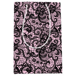 ピンクのブラックレース ミディアムペーパーバッグ