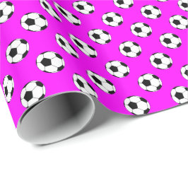 ピンクのブラック/ホワイト サッカー ボール ラッピングペーパー