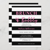 ピンクのブランチとバストライプブリーを持つ白黒の 招待状 (正面/裏面)