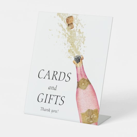 ピンクのブランチとバブリーのカードとギフトサイン 台座サイン (正面)