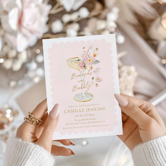 ピンクのブランチとバブルリーな花嫁のシャワー招待状 招待状