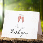 ピンクのブランチと泡立つ水のカラーシャンパンフルート サンキューカード