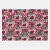 ピンクのブルゴーニュのクリスマスウォーター色の花 ラッピングペーパーシート (正面)