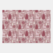 ピンクのブルゴーニュのクリスマストナカイと木 ラッピングペーパーシート (正面)