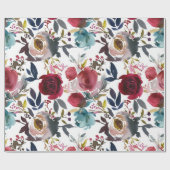 ピンクのブルゴーニュのワイン水の色のフローラ花 ラッピングペーパー (フラット)