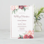 ピンクのブルゴーニュ夏の植物結婚フローラ 招待状 (スタンド正面)