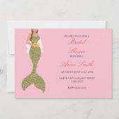 ピンクのブルネットの人魚の招待のブライダルシャワー 招待状 (正面)