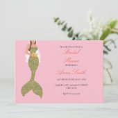 ピンクのブルネットの人魚の招待のブライダルシャワー 招待状 (スタンド正面)