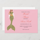 ピンクのブルネットの人魚の招待のブライダルシャワー 招待状 (正面/裏面)