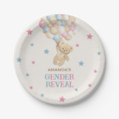 ピンクのブルースターズバルーン&ベアージェンダーがデコを明かす ペーパープレート (正面)