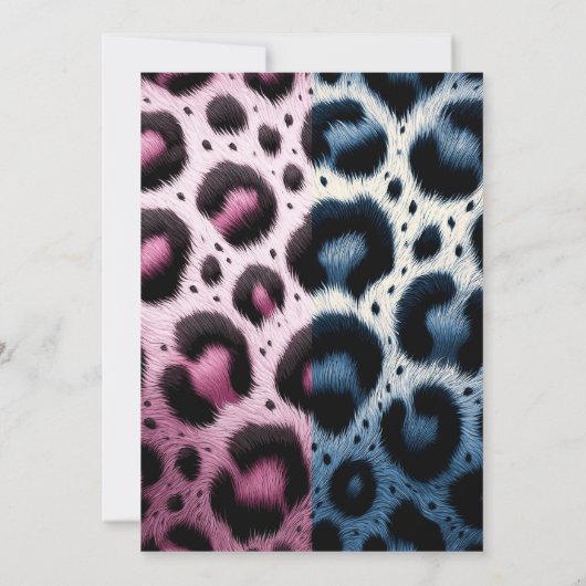 ピンクのブルーヒョウ印刷ジェンダーが赤ちゃんシャワーを明らかにする 招待状 (裏面)