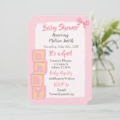 ピンクのブロックとリボン 女の子 ベビーシャワー 招待状 (スタンド正面)