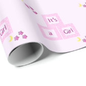 ピンクのブロックと星の赤ちゃんシャワー ラッピングペーパー (ロールコーナー)