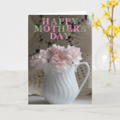 ピンクのブーケとレースの母親の日 カード (黄色い花)