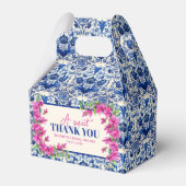 ピンクのブーゲンビリアと青いタイルのウェディングシャワー フェイバーボックス (裏面サイド)