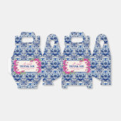 ピンクのブーゲンビリアと青いタイルのウェディングシャワー フェイバーボックス (折り畳みなし)