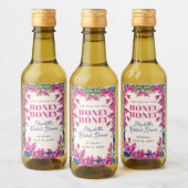 ピンクのブーゲンビリアと青いタイルのウェディングシャワー ワインラベル (ボトル)