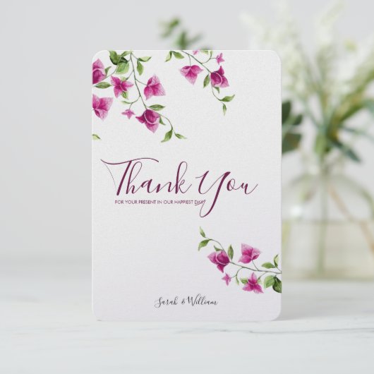 ピンクのブーゲンビリアの花のサンキューカード サンキューカード (スタンド正面)