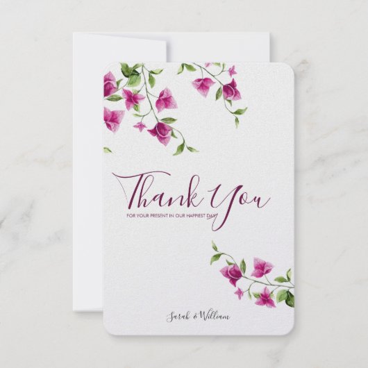 ピンクのブーゲンビリアの花のサンキューカード サンキューカード (正面)