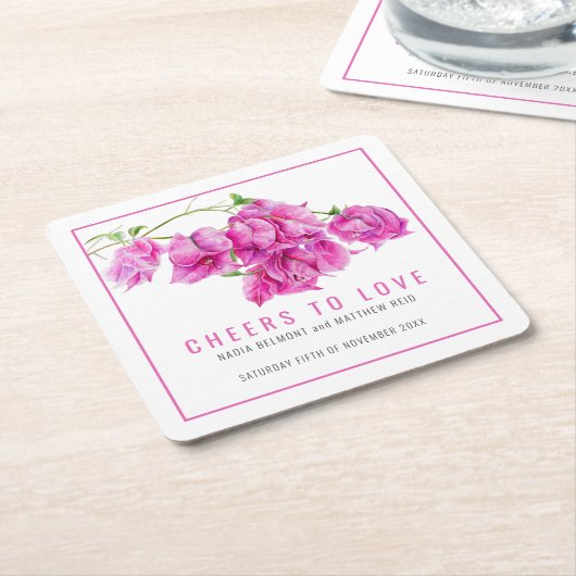 ピンクのブーゲンビリア熱帯の愛する結婚応援 スクエアペーパーコースター (アングル)