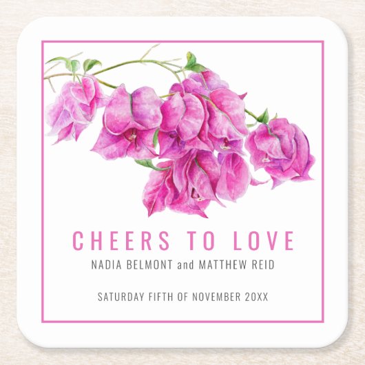 ピンクのブーゲンビリア熱帯の愛する結婚応援 スクエアペーパーコースター (正面)