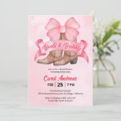 ピンクのブーツとふわふわのリボンのブライズシャワー 招待状 (スタンド正面)